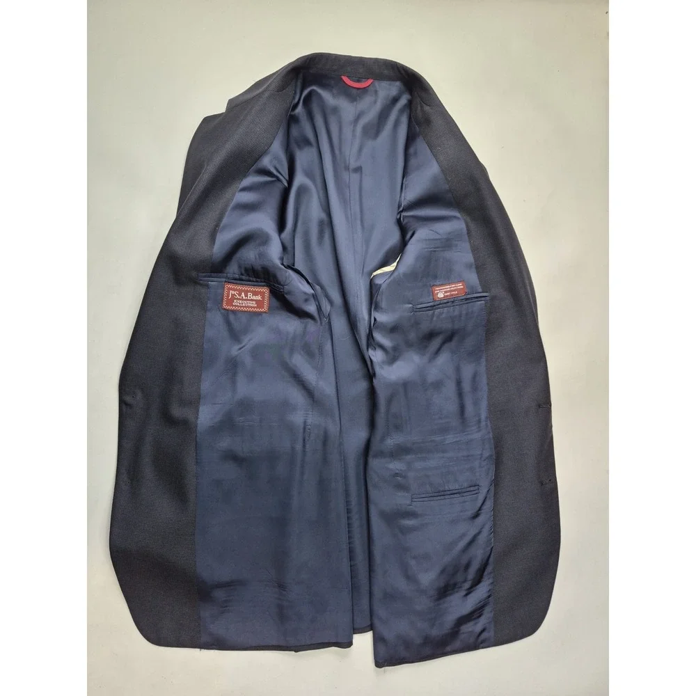 Jos A Bank Mens Wool Sports Coat 42L Navy Blue Vintage USA Made 2 Button Blazer